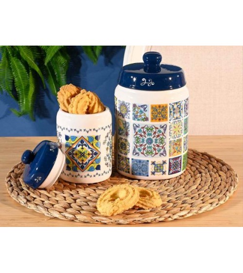 Set 2 Lebensmittelgläser Keramikküche dekoriert Maiolica -