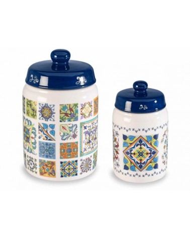 Set 2 Lebensmittelgläser Keramikküche dekoriert Maiolica -