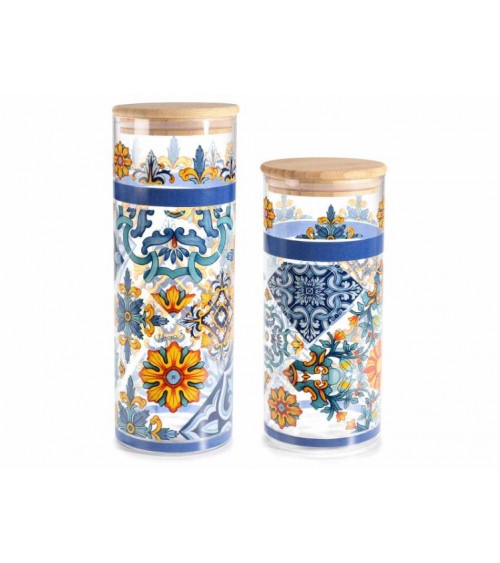 Set 2 Glasfutterbehälter mit Holzdeckel -