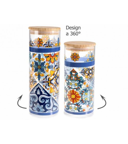 Set 2 Contenitori Alimentari in Vetro con Coperchio in Legno - 