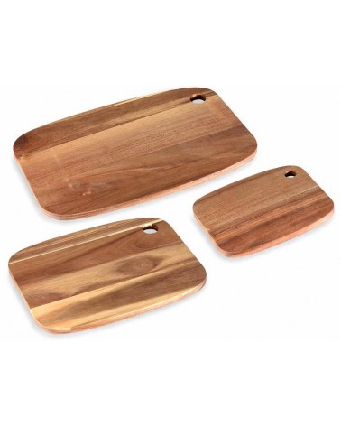 Set 3 Taglieri in Legno di Acacia con Foro Rotondo -