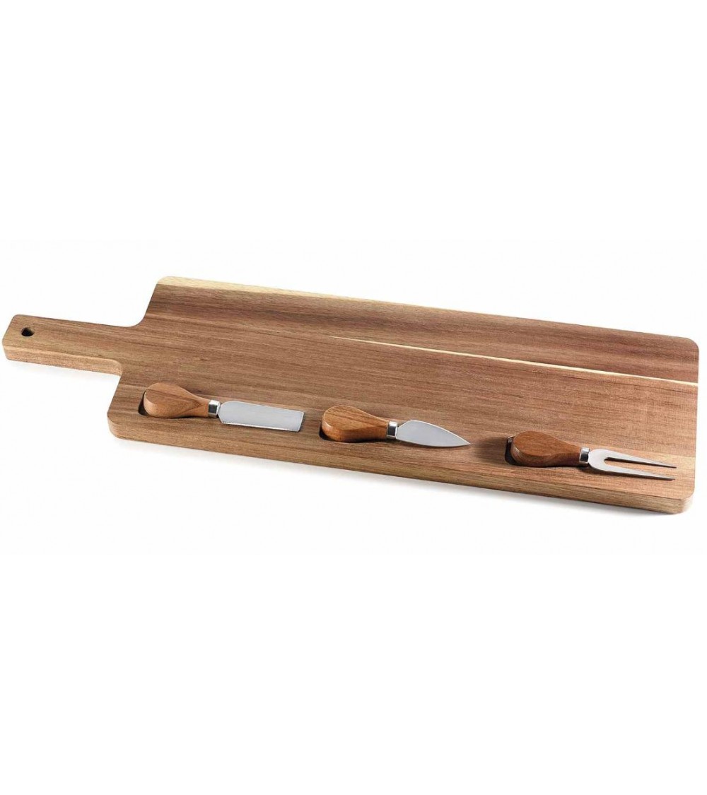 Set of 4 pcs of acacia wood cutting board with 3 cutlery -