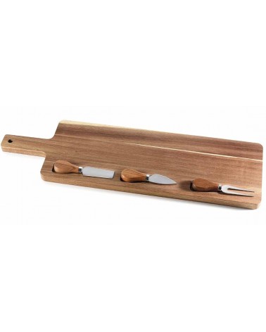 Set of 4 pcs of acacia wood cutting board with 3 cutlery -