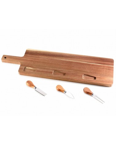Set of 4 pcs of acacia wood cutting board with 3 cutlery -