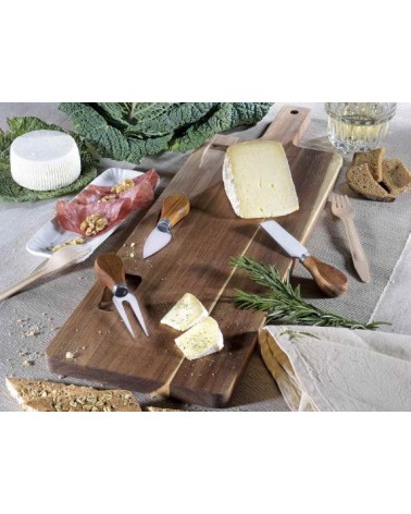 Set of 4 pcs of acacia wood cutting board with 3 cutlery -