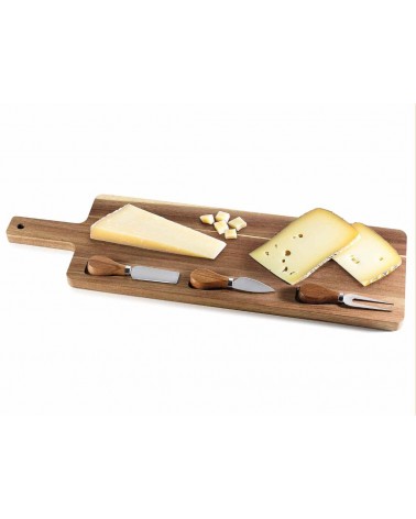 Set of 4 pcs of acacia wood cutting board with 3 cutlery -