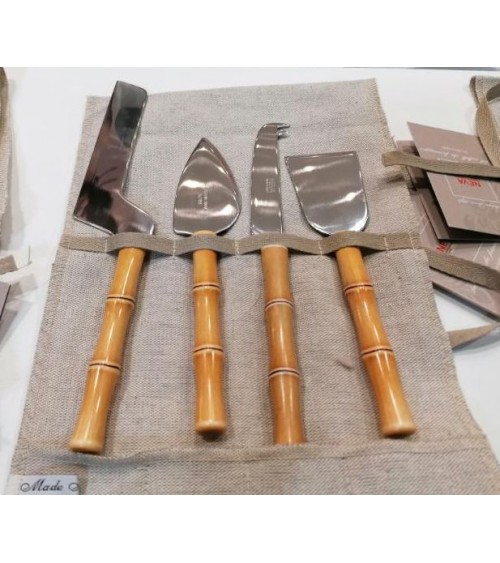 竹子套装 4 件奶酪 - 优雅的布包装，送礼佳品