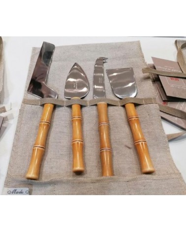Bamboo Set 4pz Cheese - Élégant Idée cadeau en tissu d'emballage d'emballage