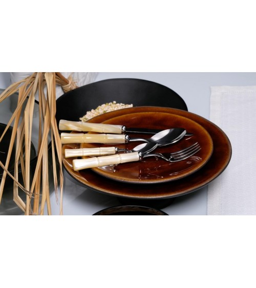 Rivadossi Sandro Bamboo - 24 件套带珍珠母手柄不锈钢餐具 - 象牙色