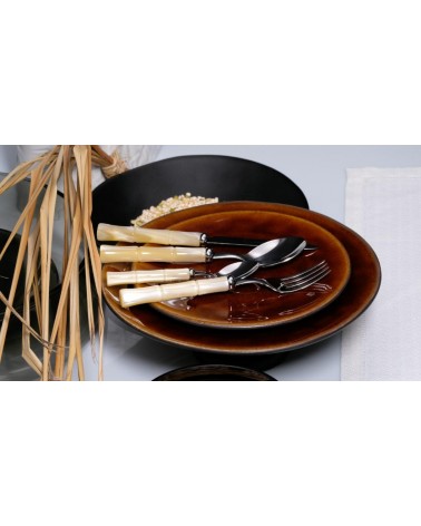Rivadossi Sandro Bamboo - Set 24 Pz Posate in Acciaio Inox Manico Madreperla - avorio