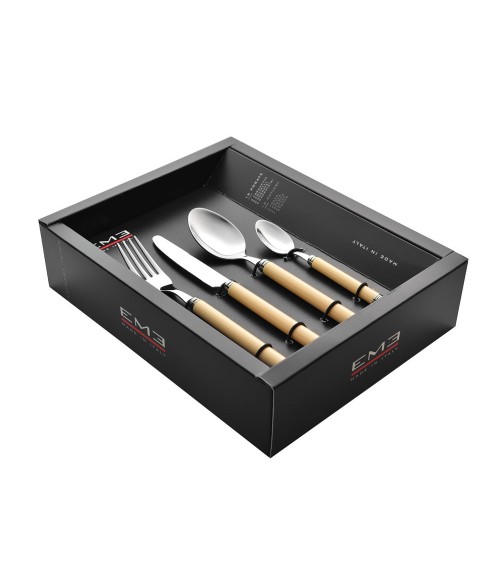 Eme Cutlery - Set 48 Pieces Colored Cutlery with Natural Wood Effect - Vero -  - 