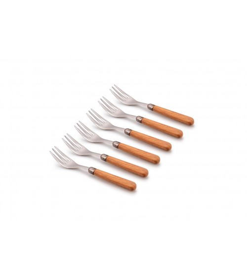 Besteck mit Holzeffekt - Cortina - Set mit 6 Dessertgabeln - 