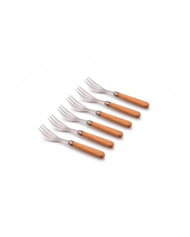 Besteck mit Holzeffekt - Cortina - Set mit 6 Dessertgabeln - 