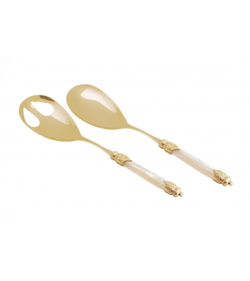 一对豪华沙拉餐具金色 PVD ​​- Arianna Rivadossi Sandro - 2 件套 - 象牙奶油色
