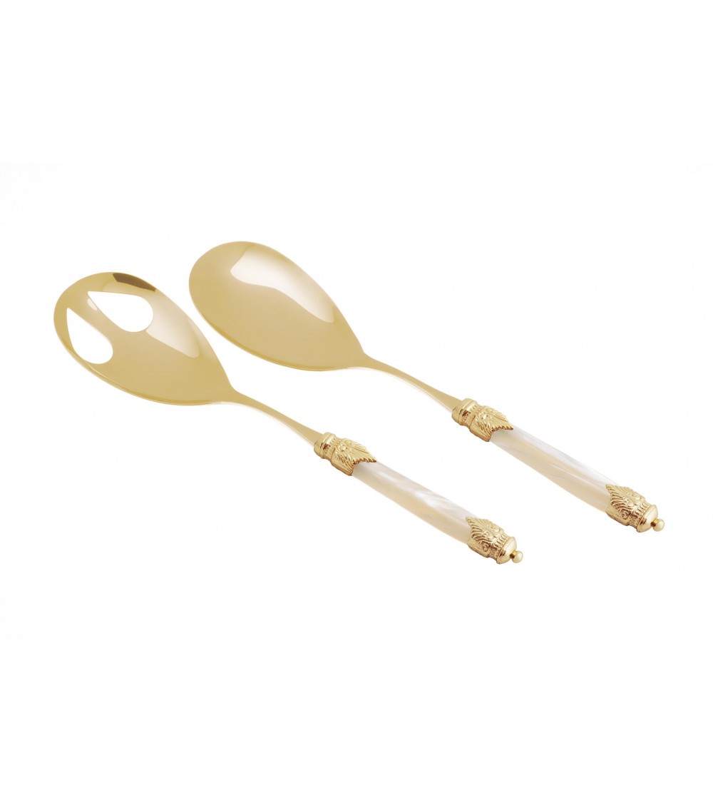 一对豪华沙拉餐具金色 PVD ​​- Arianna Rivadossi Sandro - 2 件套 - 象牙奶油色