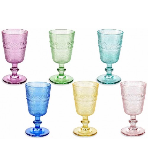 Set 6 farbige Gläser in bearbeitetem Glas, gemischte Farben - 300 ml -
