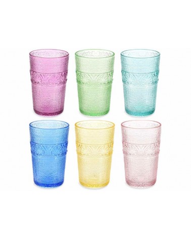 Set 6 colored water glasses in worked glass, mixed colors - 350 ml -