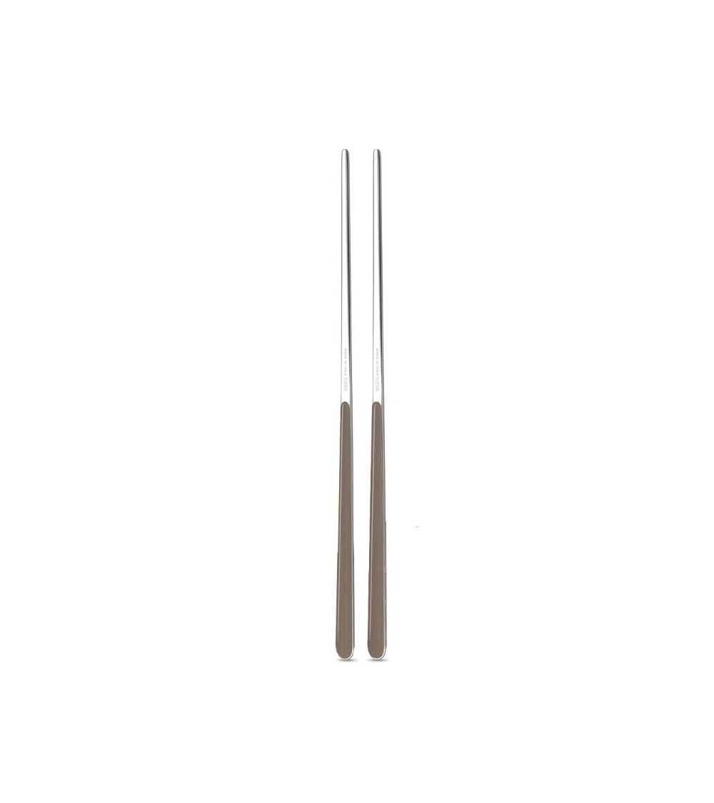 Bacchette Cinesi in Acciaio Inox 18/10 Neva – Set 2 Coppie - Design Tinta Unita, Manico Colorato, Made in Italy - grigio tortora