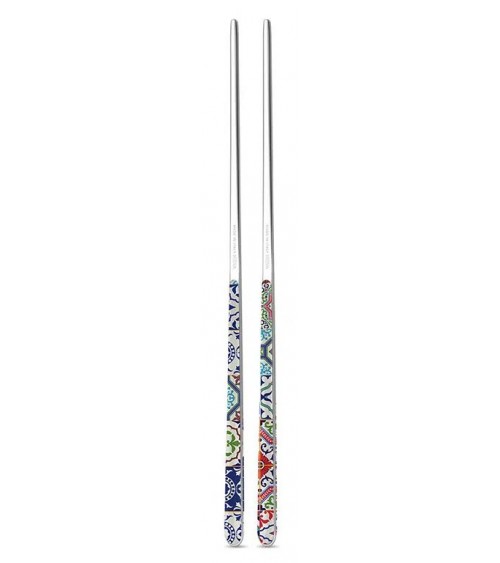 Chinese chops in 18/10 stainless steel NEVA - Set 2 couples - solid color design, colored handle, made in Italy -