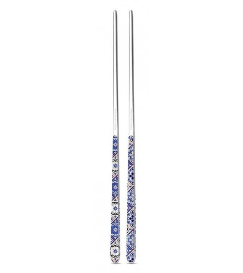 Chinese stainless steel chops with majolica decorated handle - Neva Creative cutlery -