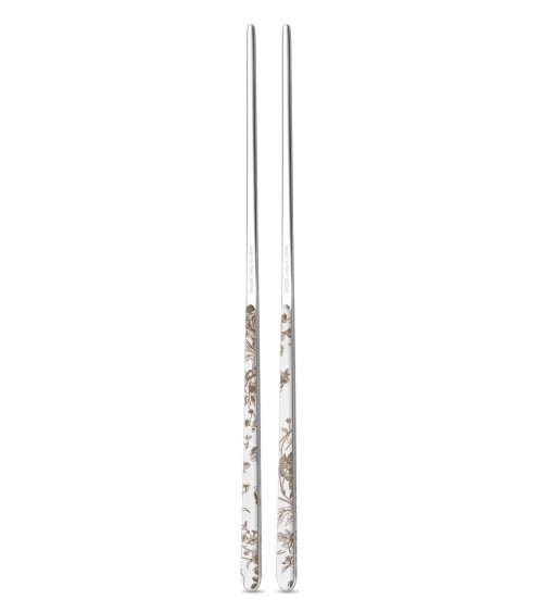 Set 2 couples (4pz) Chinese chops in decorated stainless steel - China Roses model - Neva cutlery creative -