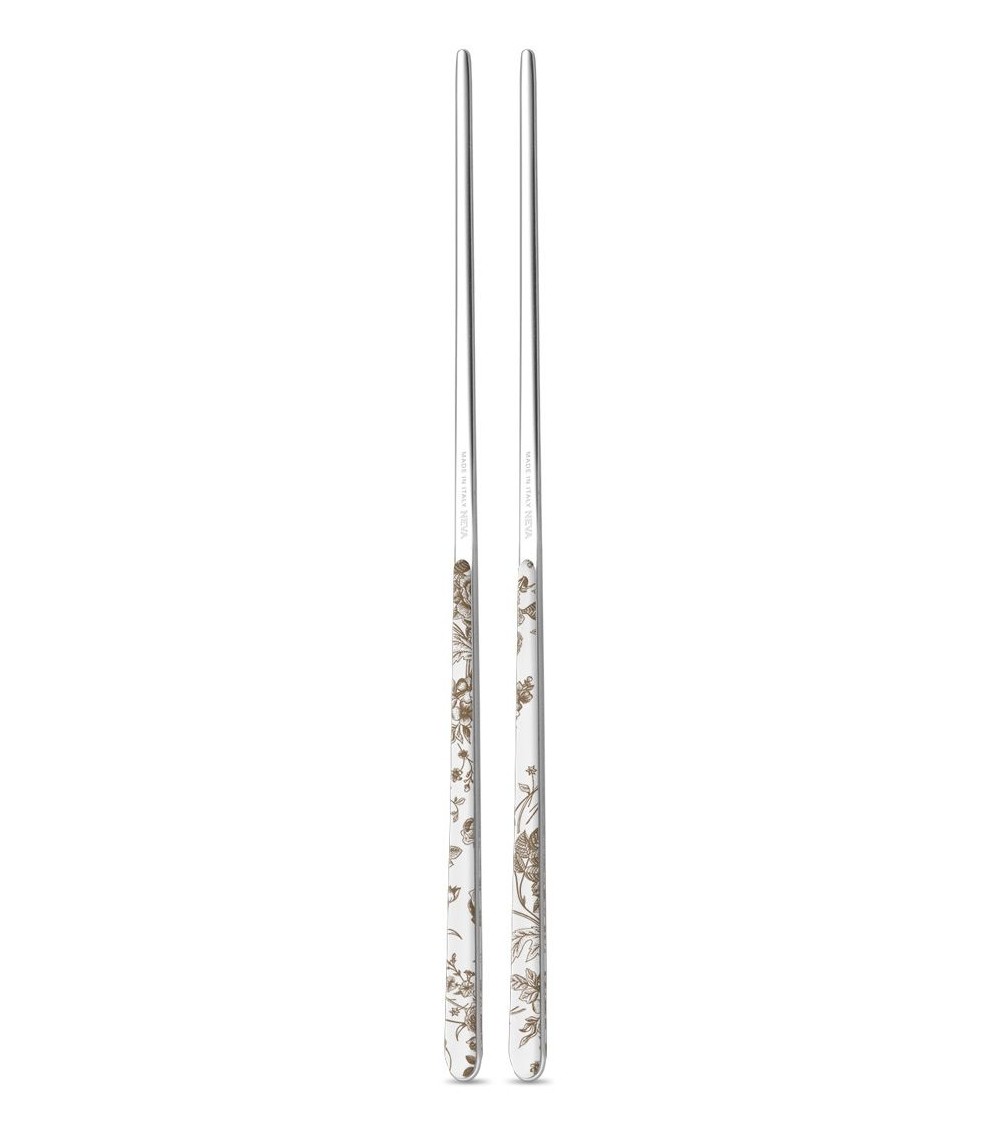 Set 2 Coppie (4Pz) Bacchette Cinesi in Acciaio Inox Decorate – Modello China Roses - Neva Posateria Creativa - 