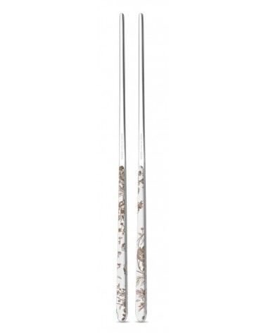 Set 2 Coppie (4Pz) Bacchette Cinesi in Acciaio Inox Decorate – Modello China Roses - Neva Posateria Creativa - 