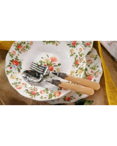 Service d'Assiettes 18 Pièces Porcelaine Fine - Nouvelle Collection Printemps Rose - Style Provençal / Romantique -