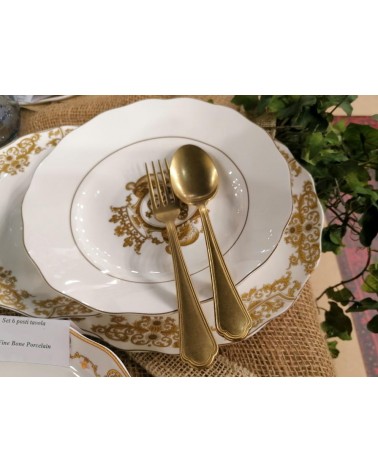 Service de vaisselle 18 PCS Porcelaine blanche avec décoration dorée - 