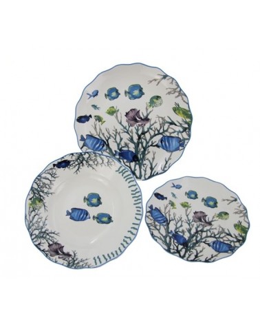 "Azure Reef" Service plat 18 pièces - Made en Italie | Élégance marine pour 6 personnes -