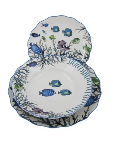 "Azure Reef" Service plat 18 pièces - Made en Italie | Élégance marine pour 6 personnes -
