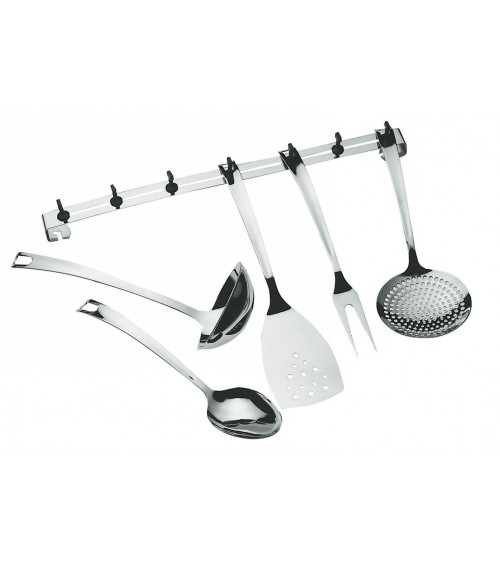 Set 5 Pezzi Utensili Cucina in Acciaio Inox con Supporto - Casa Bugatti - Design Made in Italy -  - 
