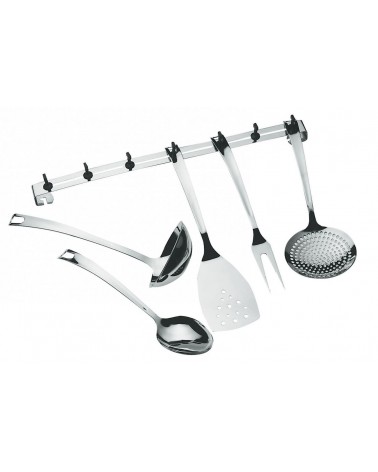 Set 5 Pezzi Utensili Cucina in Acciaio Inox con Supporto - Casa Bugatti - Design Made in Italy - 
