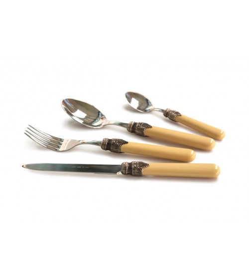 经典彩色餐具套装 Rivadossi Sandro - 48 件优雅别致的餐具 100% 意大利制造 - 咖啡色和牛奶色