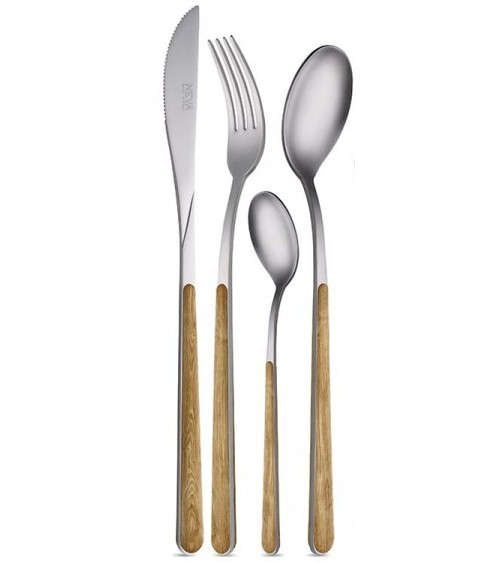 Ensemble de 24 pcs Casting Asie Texture en bois Neva - Arec salabé et poignée d'effet de bois - fabriqué en Italie -
