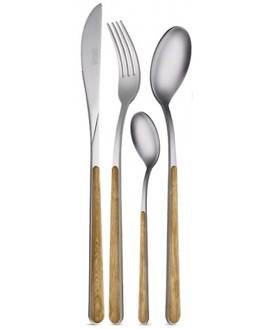 Set von 24 PCs Kastein Asien Holztextur Neva - salaber Stahl- und Holz -Effekt -Griff - Hergestellt in Italien - hergestellt -