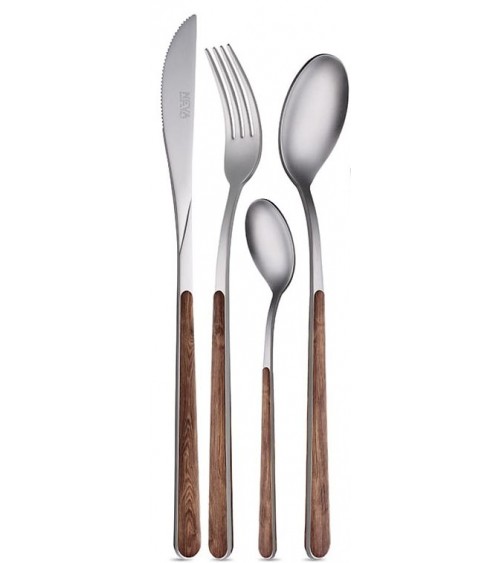 Set 24 Pz Posate Asia Wood Texture Neva – Acciaio sabbiato e manico effetto legno – Made in Italy - 