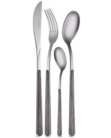 Ensemble de 24 pcs Casting Asie Texture en bois Neva - Arec salabé et poignée d'effet de bois - fabriqué en Italie -