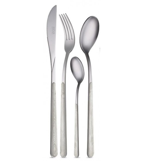 Ensemble de 24 pcs Casting Asie Texture en bois Neva - Arec salabé et poignée d'effet de bois - fabriqué en Italie -