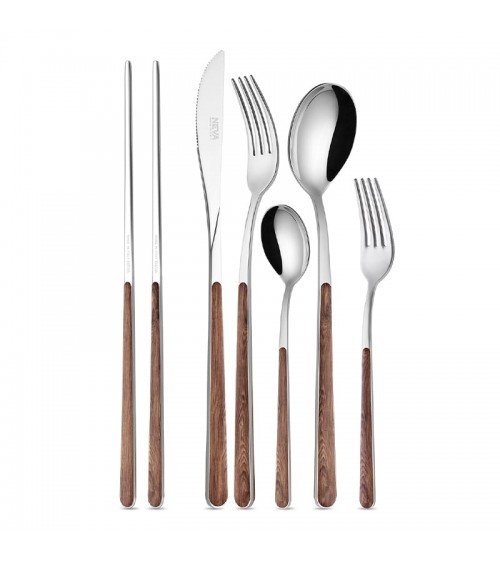 Neva Posateria Creativa 42 件套亚洲木质餐具 – 抛光钢意大利制造 |莫达丽莎 -