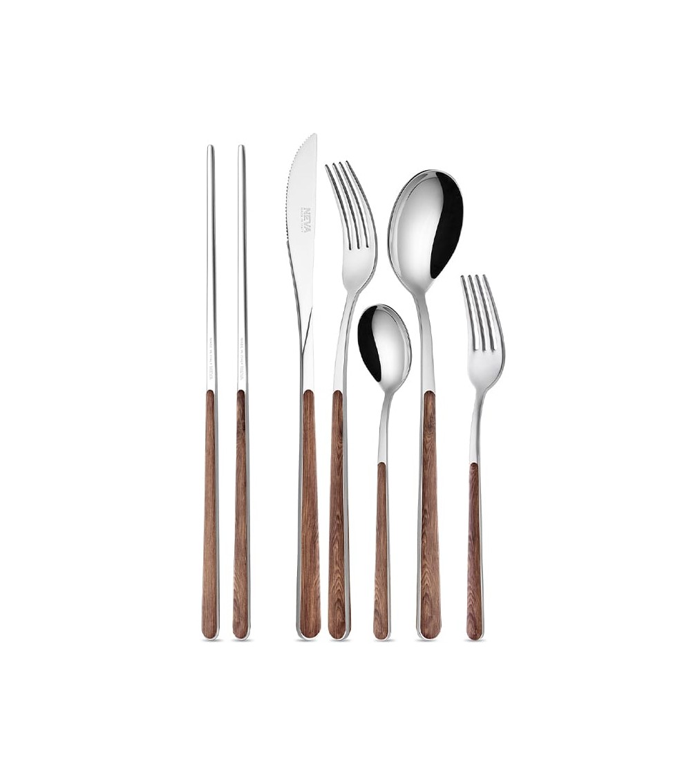 Set 42 pz Posate Asia Texture Legno by Neva Posateria Creativa – Acciaio Lucido Made in Italy | Modalyssa -  - 