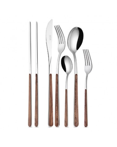 Set 42 pz Posate Asia Texture Legno by Neva Posateria Creativa – Acciaio Lucido Made in Italy | Modalyssa - 