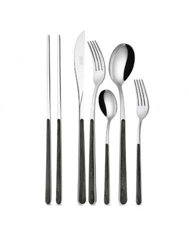 Set 42 pz Posate Asia Texture Legno by Neva Posateria Creativa – Acciaio Lucido Made in Italy | Modalyssa - 