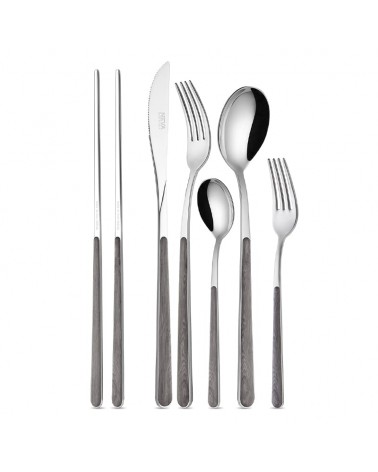 Set 42 pz Posate Asia Texture Legno by Neva Posateria Creativa – Acciaio Lucido Made in Italy | Modalyssa - 