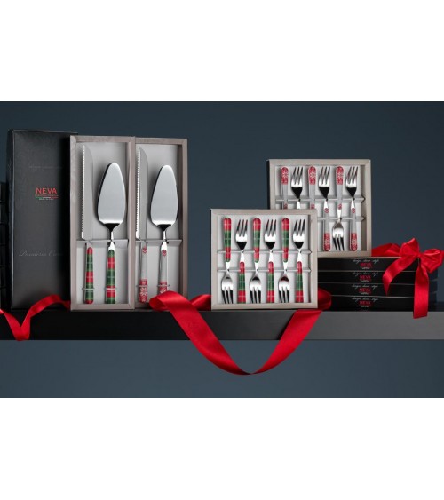 Set di Posate Natalizie Tartan 24pz Colore Verde / Rosso - Neva Posateria Creativa - 