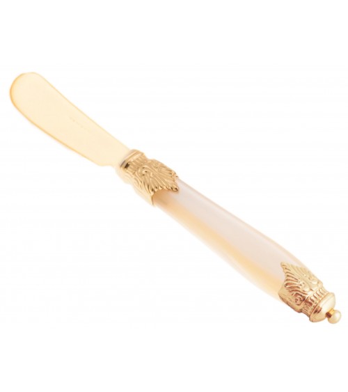 Arianna Gold Butter Spreader - Stainless Steel Cutlery and Mother of Pearl Handle - Made in Italy - Rivadossi Sandro -