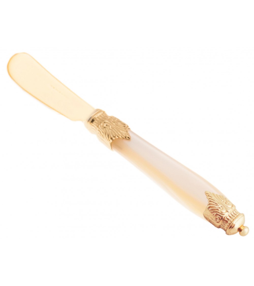 Arianna Gold Butter Spreader - Stainless Steel Cutlery and Mother of Pearl Handle - Made in Italy - Rivadossi Sandro -