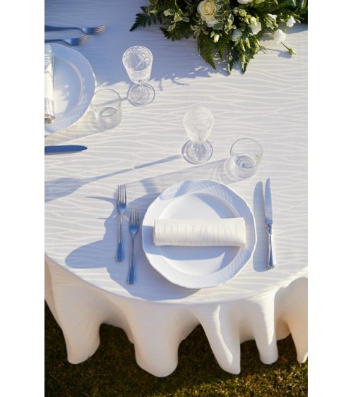 Elegante einfarbige Tischdecke – französisches Muster – elfenbeinfarben – hergestellt in Italien –