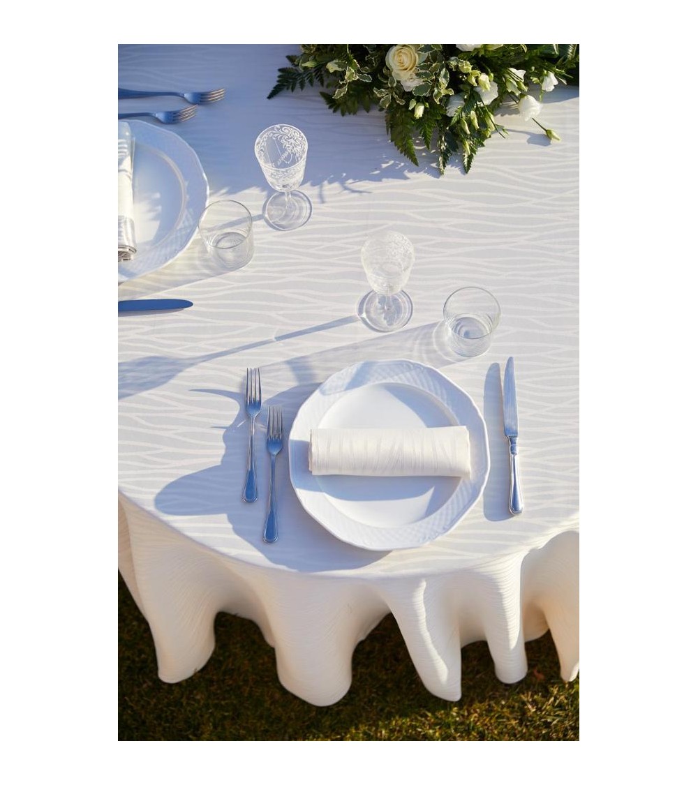 Elegant Solid Color Tablecloth - French Pattern - Ivory Color - Made in Italy -