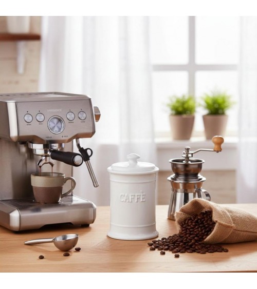 White Ceramic Coffee Jar with Hermetic Lid -  - 